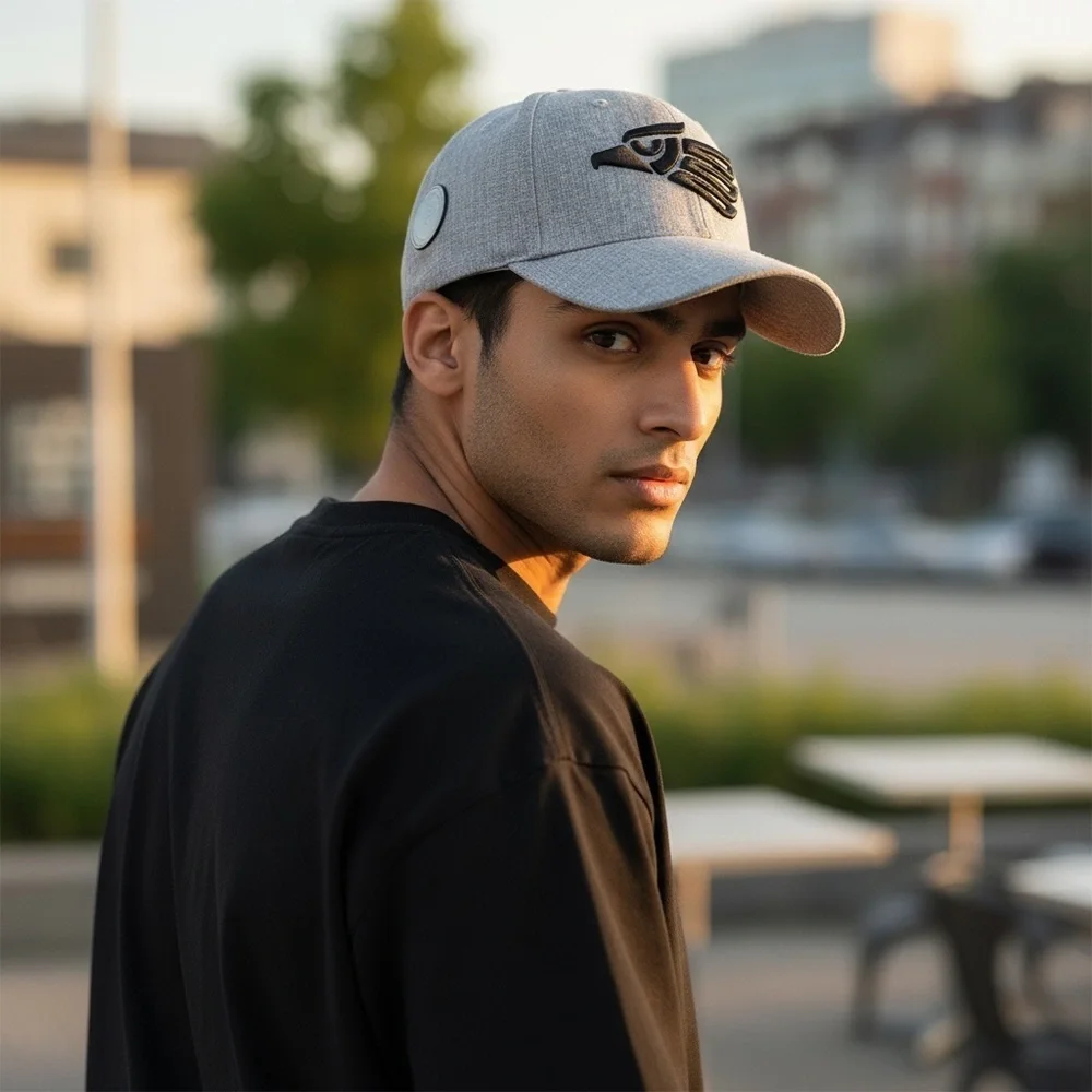 Embroidered Eagle front, Mexican map and Aztec Gray Baseball Cap with Black Logo